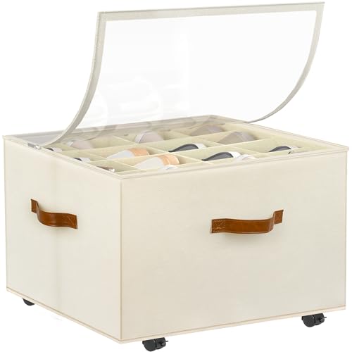 Foyego Shoe Organizer for Closet, Shoe Storage with Wheels, Beige - color: Beige, size: 17"L x 17"W x 12 ½"H