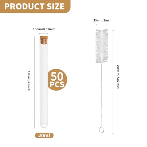 50 pcs 20ml Test Tubes with Cork Stoppers, 150MM x 15MM - size: 20 ML