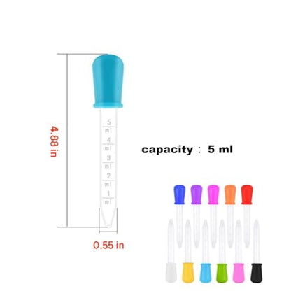 11 Colors Liquid Droppers, 5ml Clear Plastic & Silicone Pipettes