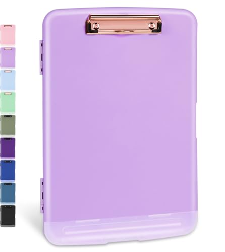 Sooez Clipboard with Storage, High Capacity Nursing Clipboard with Pen Holder, Clip Boards 8.5x11 with Storage, Low-Profile Clip, Lightweight Plastic Clipboard for Teachers, Lawers, Office Workers - color: Light Purple With Rose Gold Clip