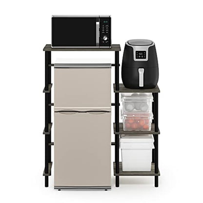 Furinno Turn-N-Tube Toolless 4-Tier Coffee Bar, French Oak Grey - color: French Oak Grey/Black, size: Fridge Space