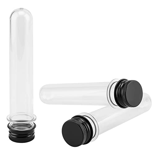 SEUNMUK 60 PCS 40ml Clear Plastic Test Tubes with Black Caps, 140 x 25 mm Clear Bath Salt Tubes, Test Tubes for Plants, Scientific Experiments, Candy Storage, Powders, Spices - color: Black Caps