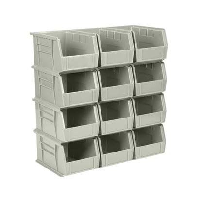 9.5" x 6" x 5" (12 Pack) Plastic Stackable Storage Bin, Gray/Brown - color: Gray/Brown, size: 12 Pack