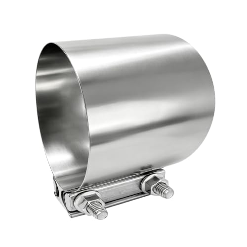Exhaust Clamp, Stainless Steel Butt Joint Band Muffler Clamp with Nuts, Durable Butt Joint Exhaust Pipe Sleeve Coupler Replacement for Most Vehicles, Car Accessories (4") - color: 4", 1 Pcs
