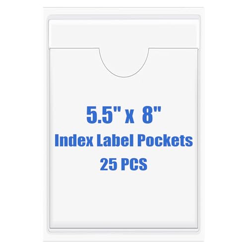 Origin-Joy 25 PCS Self-Adhesive Index Label Pockets, Clear Plastic Peel & Stick Card Holders with Top Open for Loading (5.5 x 8 inch) - size: 5.5 x 8 inch, style: Vertical