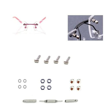 Rimless Glasses Rectangular Screw Washer Nut Cap Eyeglass Repair Kit+Driver