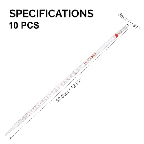 PATIKIL 5ml Glass Graduated Pipettes +/- 0.025ml, 10Pcs Coded Bands - size: 5ml