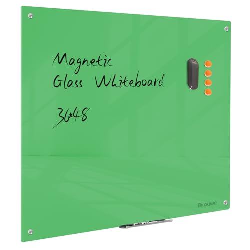 Magnetic Glass Dry Erase Board - White Board 48 x 36 Inch Wall Mounted Glass Whiteboard, Large Frameless Glass White Board for Wall Office, Home & School, Green - color: Green, size: 48"W x 36"H
