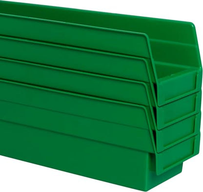 Akro-Mils 30128 Plastic Nesting Shelf Bin Box, (18-Inch x 4-Inch x 4-Inch), Green, (12-Pack) - color: Green