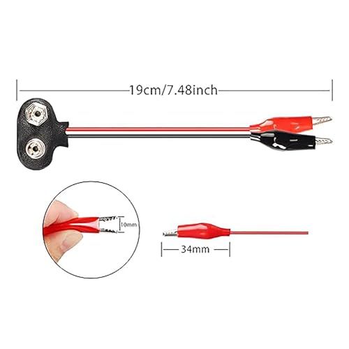 4PCS T Shape 9V Battery Snap Connectors 15cm Positive and Negative Snap Leads to Dual Alligator Clip Cables for Connecting Power Modules Breadboard Electrical Engineering