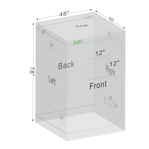 zazzy 4x4 Grow Tent, 48"x48"x78" 600D Mylar Growing Tents for Indoor Plant - size: 48"x48"x78"