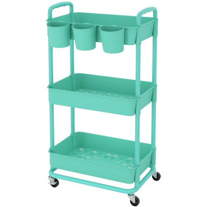 JIUYOTREE 3-Tier Plastic Rolling Storage Cart Utility Cart Green - color: Green, size: 3-Tier