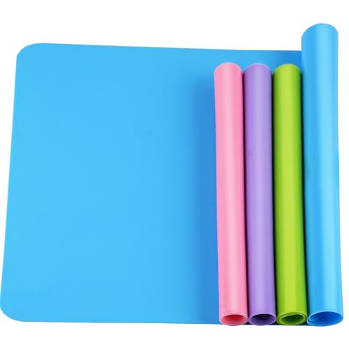 HiGift 4 Pack Silicone Mats for Crafts, Silicone Sheet for Crafts Resin Jewelry Casting Mat Pad, Waterproof Nonstick Heat-Resistant, Blue, Pink, Purple, Green (15.7'' x 11.8'' & 11.6'' x 8.3'')