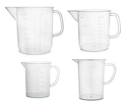 EISCO 4pcs Plastic Pitcher Set, 250mL, 500mL, 1000mL, 2000mL - Short Form, Euro Design - Molded Graduations - Chemical Resistant & Autoclavable Polypropylene - Measuring Jug