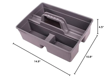 Jiaan Plastic Storage Tray Tote- Versatile Multiuse Caddy with Attached Portable Handle to Organize and Carry Tools 14.9 * 10.8 * 4.5 inch High Capacity (Gray)