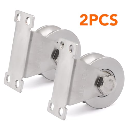 2PCS Groove Wheel Pulley, 304 Stainless Steel Pulley Blocks, Wall Mount Cable Pulley Wheel Duplex Bearings, Screws for DIY Gym Equipment Sliding Rolling Gate, Loading 850 lbs (48mm) - size: 48mm 2PCS