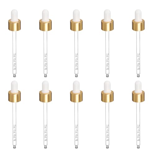 PATIKIL Glass Eye Dropper w/Measurement mark for 3.4oz Glass Bottles 10Pcs - color: White/Gold Top, size: 3.4oz