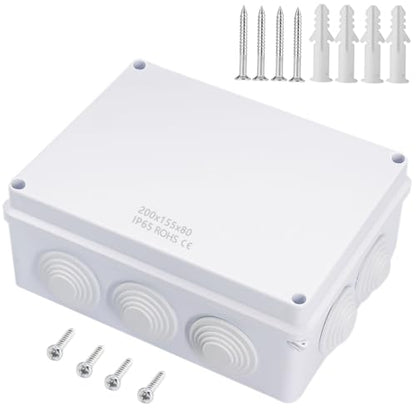 Zulkit Junction Box ABS Plastic Dustproof Waterproof IP65 Universal Electrical Boxes Project Enclosure White 7.9 x 6.1 x 3.1 inch (200 x155 x 80mm) - size: 7.9"x 6.1" x 3.1"