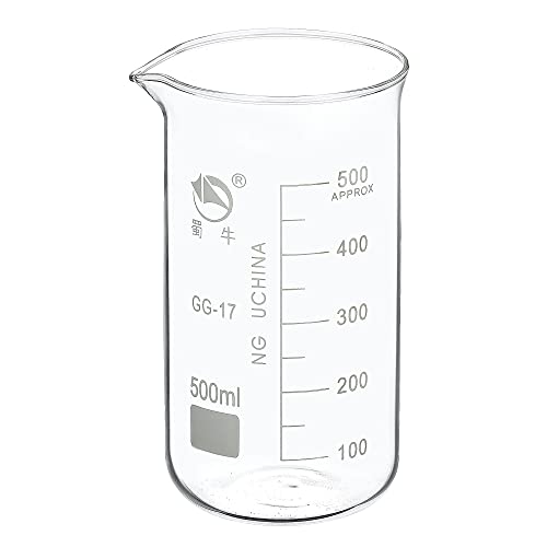 PATIKIL 500ml Tall Form Glass Beaker, 3.3 Borosilicate Glass Graduated Printed Scale Measuring Cups with Spout for Kitchen Lab Liquids Transit Boiling - size: 500ml
