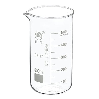PATIKIL 500ml Tall Form Glass Beaker, 3.3 Borosilicate Glass Graduated Printed Scale Measuring Cups with Spout for Kitchen Lab Liquids Transit Boiling - size: 500ml