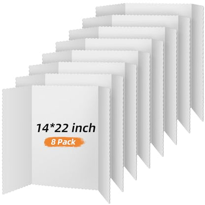 Henoyso 8 Pcs 14 x 22 Inch White Tri Fold Poster Board Bulk for Display - color: White, size: 14 x 22 Inch