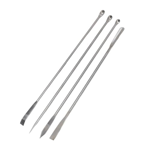 Laboratory Spatula Set 4 Pcs 304 Stainless Steel Micro Spatula Double Ended Mixing Spoon Long Handle for Lab Reagent Sampling Powders Liquids, Flannel Storage Bag Included