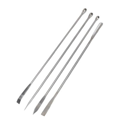 Laboratory Spatula Set 4 Pcs 304 Stainless Steel Micro Spatula Double Ended Mixing Spoon Long Handle for Lab Reagent Sampling Powders Liquids, Flannel Storage Bag Included