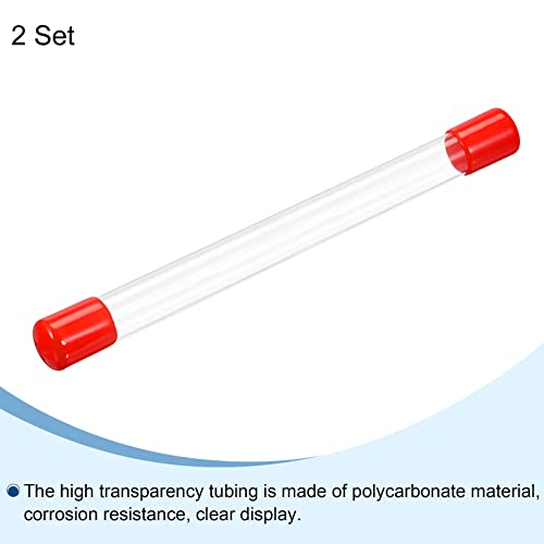 PATIKIL Clear Rigid Tube Round Plastic Tubing with Red Rubber Caps Polycarbonate Water Pipe, 305mm/ 12 Inch Length, 15mmx16mm/0.6"x0.63", 2 Set - color: Red,Clear, size: 0.6"x0.63"