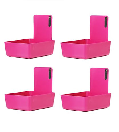 4/Pk Dental Lab Pan Medium Plastic Dental Medical Pro Lab Working Pan with Stainless Steel Clip (Neon Pink) - color: Neon Pink