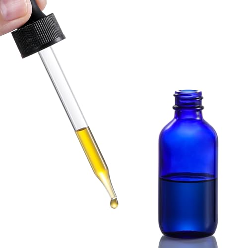 AOZITA 4 Pack, 2 oz Dropper Bottles with 1 Funnel & 4 Labels - 60ml Thick Dark Blue Glass Tincture Bottles with Eye Droppers - Leakproof Essential Oils Bottle for Health, Personal Care & Beauty - color: Blue with Eye Droppers