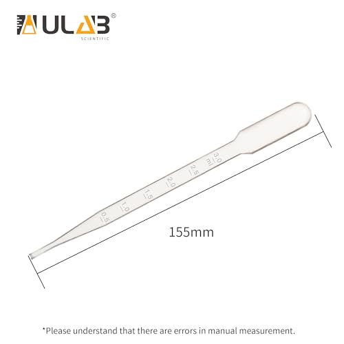 ULAB 100 Pcs Sterile Transfer Pipettes, Individual Peel-Pack, Vol. 7ml, 0.5ml Graduation Interval, 155mm Long, Low-Density Polyethylene Material, UTP1014 - style: Vol.7ml, 100pcs, Individual Peel-Pack