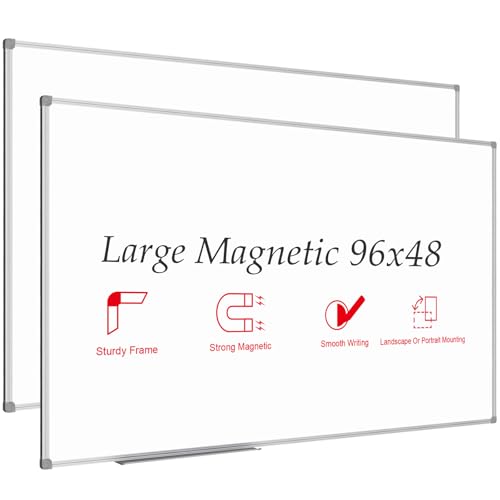 JILoffice Large Magnetic White Board, Dry Erase Whiteboard 96 x 48 Inch, 2 Pack, Silver Aluminum Frame Wall Mounted Board for Office Home and School - size: 2 Pack 96 x 48 Inch