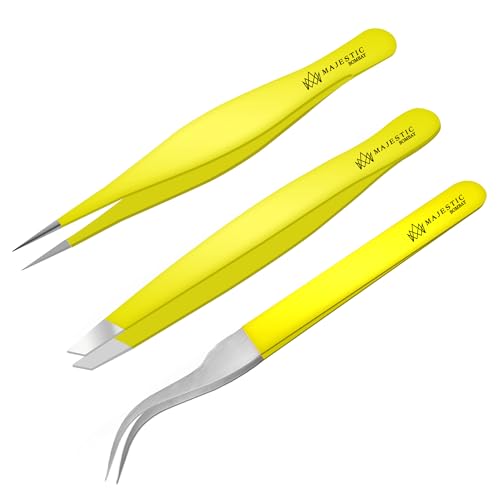 Majestic Bombay Fine Point Tweezers - Needle Nose for Splinter Tick Removal - color: Triple Yellow