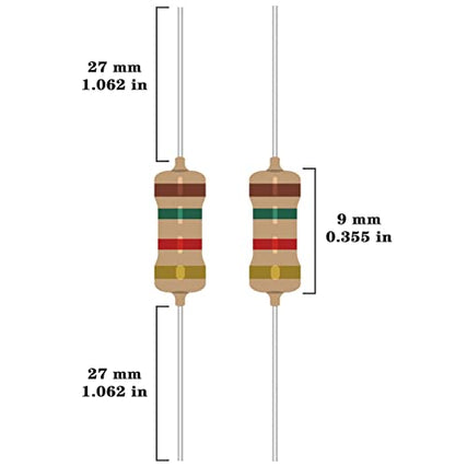 25 Values 1/2W Resistor Kit from 1 Ohm to 1M Ohm 1/2 Watt 5% Carbon Film Resistors Assortment - size: 1/2W