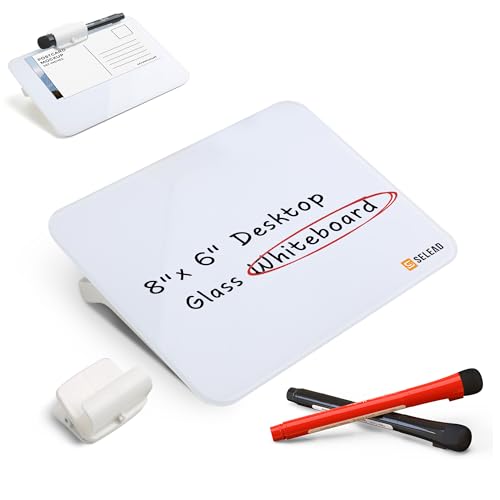 SELEAD Small Dry Erase White Board - 8"x6" Handheld Desktop Glass Clipboard