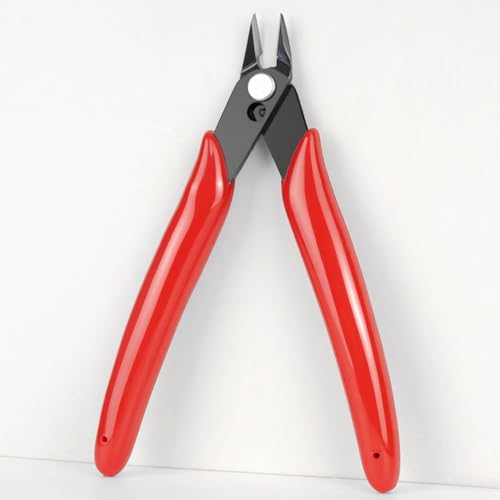 Micro Flush Cutters, 5-Inch Precision Side Cutters - High Carbon Steel, Spring-Loaded & Non-Slip Handle for Electronics, Wiring, Sprue, Zip Ties(Red) - color: Red