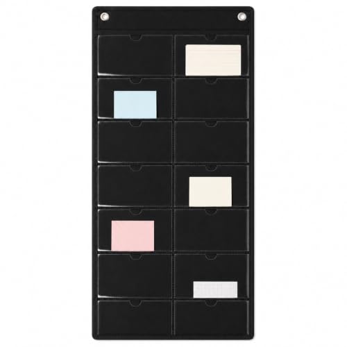 1 Pack 3" x 5" Index Card Holder Sleeve 16 Slots for Office, Black - color: Black