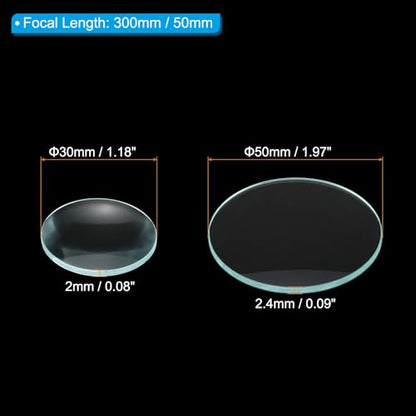 PATIKIL Convex Lens, 300 50mm Focal Length 50/30mm (1.97/1.18") Diameter Round Glass Magnifying Telescope Lens Trial Set Ground Edge for Lab Physics Class Optics, 4 Pcs - size: 300/50mm FL, 50/30mm Dia.