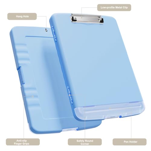 Piasoenc Clipboard with Storage, 8.5 x 11 Clip Board with Pen Holder, Blue - color: Dark Blue