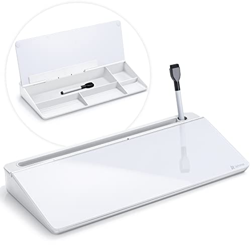 Varhomax Glass Desk Whiteboard with Storage, Desktop Organizer - color: B-white