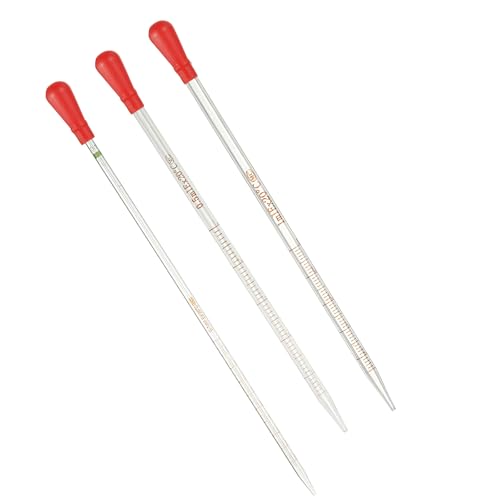 PATIKIL Graduated Dropper Pipettes Kit, 3 Pack 0.1ml/0.5ml/1ml Borosilicate Glass Pipette with Rubber Squeeze Bulb for Transfer Liquid for Lab, Chemistry