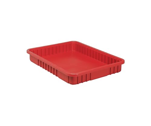 QUANTUM STORAGE SYSTEMS DG93030RD Dividable Grid Storage Container, Heavy-Duty Stackable Plastic Parts Bin for Warehouse, Assembly & Industrial Organization, 22-1/2" x 17-1/2" x 3", Red, 6-Pack