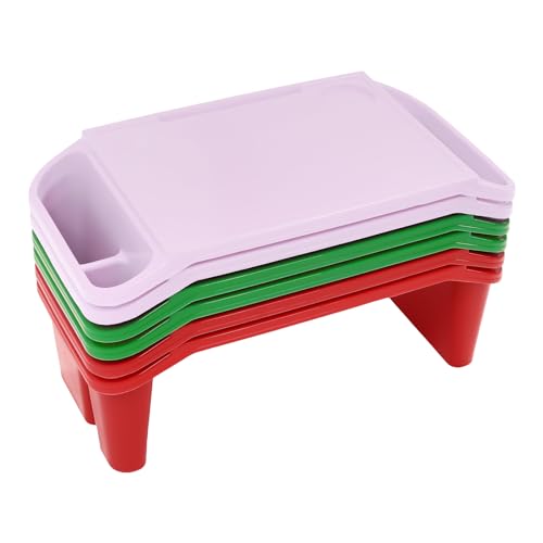 6PCS Kids Lap Desks with Side Storage, Stackable Plastic Lap Trays - color: Red+green+purple