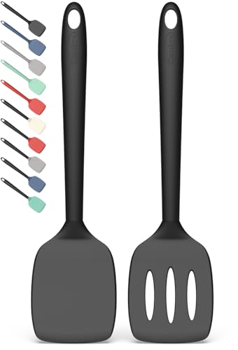 Coukre 2 Pack Silicone Spatula Set,High Heat Resistant, BPA-Free - color: PureBlack