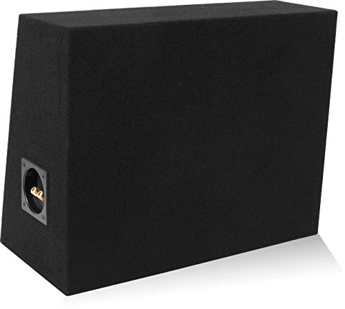 Belva 1TRUCK12 Single 12" Angled Truck or Hatchback Subwoofer Box Enclosure – CARB Compliant 5/8" MDF Shallow Sub Box with Polyfil, 0.75 CuFt Air Space, Black Carpeted Finish
