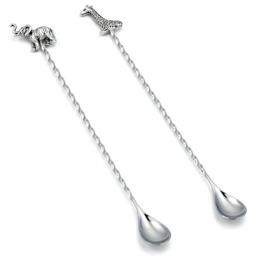 Homestia 2 Pack Bar Spoons, Cocktail Mixing Spoon, Animal Elephant Decor - color: 2PCS Elephant + Giraffe