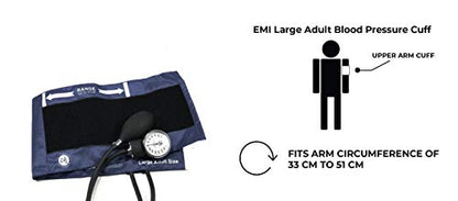 EMI EBL-430 Navy Sprague Stethoscope and Large Adult Cuff (See Large Cuff Size: 33 cm to 51 cm | 13 inch to 20 inch) Aneroid Sphygmomanometer Manual Blood Pressure Set - size: Large Adult Cuff Set - Navy