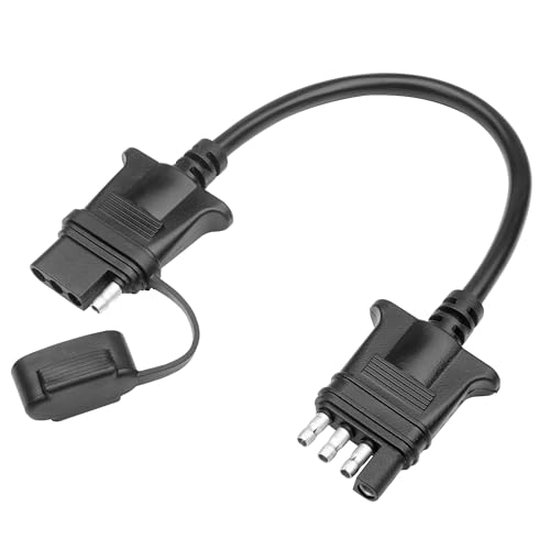 MECMO 4-Pin Flat Trailer Extension Cable 12 Inch, Heavy Duty 18AWG Copper 4 Way Wiring Connector Harness, Vehicle-Side and Trailer-Side 4 Prong Light Plug Hitch Wire Extension 1ft - size: 1ft (12 inch)