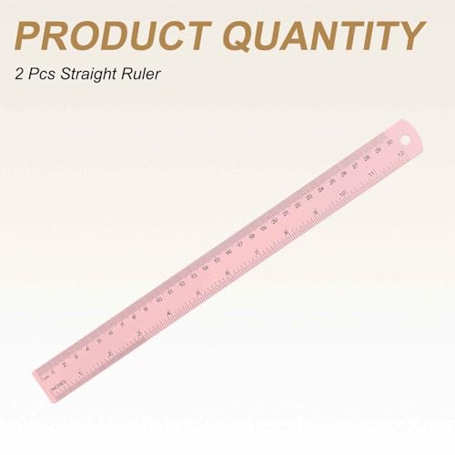 HARFINGTON 2pcs Metal Straight Ruler 30cm Metric & SAE Aluminum Alloy Measuring Rulers Scale Tool with Hole for Measure Study Reading Classroom Office, Pink - color: Pink, size: 30cm