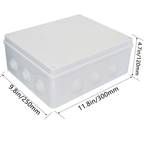 Zulkit Junction Box ABS Plastic Dustproof Waterproof IP65 Universal Electrical Boxes Project Enclosure White 11.8 x 9.8 x 4.7 inch (300mmx250mmx120mm) - size: 11.8" x 9.8" x 4.7"